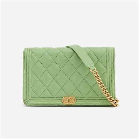 boy chanel wallet on chain green|Chanel wallet on chain measurements.